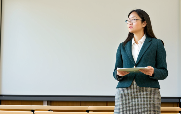 IP Law Professor**
"A professional woman in a modest tweed blazer and skirt, standing in front of a university lecture hall, giving a presentation on patent law, fully clothed, appropriate attire, safe for work, perfect anatomy, natural proportions, educational setting, bright lighting, professional photograph, family-friendly."
**